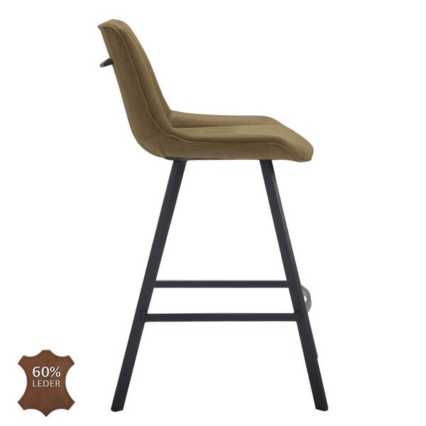 Barkrukken | CARMEN | Leer/Metaal | Moss | Zwarte Poten | Indoor | 2 Stuks | 500x550x950(h)mm