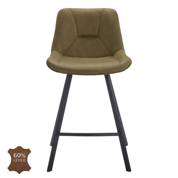 Barkrukken | CARMEN | Leer/Metaal | Moss | Zwarte Poten | Indoor | 2 Stuks | 500x550x950(h)mm