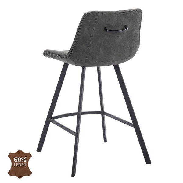 Barkrukken | CARMEN | Leer/Metaal | Graphite | Zwarte Poten | Indoor | 2 Stuks | 500x550x950(h)mm