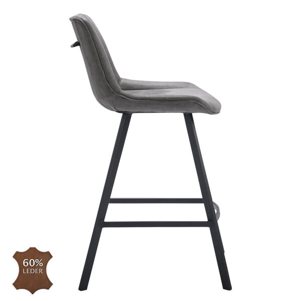 Barkrukken | CARMEN | Leer/Metaal | Graphite | Zwarte Poten | Indoor | 2 Stuks | 500x550x950(h)mm