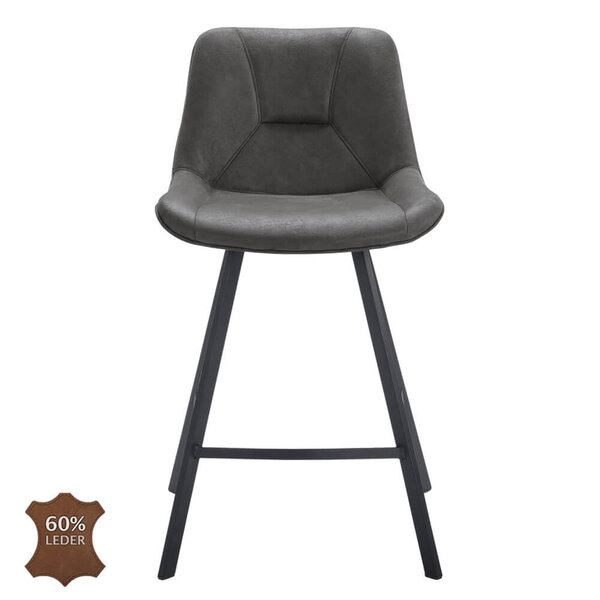 Barkrukken | CARMEN | Leer/Metaal | Graphite | Zwarte Poten | Indoor | 2 Stuks | 500x550x950(h)mm