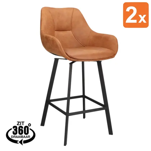 Barkrukken | BIAS | Microleder/Metaal | Camel | Zwarte Poten | Indoor | 2 Stuks | 500x570x950(h)mm