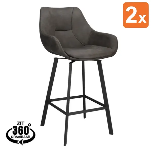 Barkrukken | BIAS | Microleder/Metaal | Anthracite | Zwarte Poten | Indoor | 2 Stuks | 500x570x950(h)mm