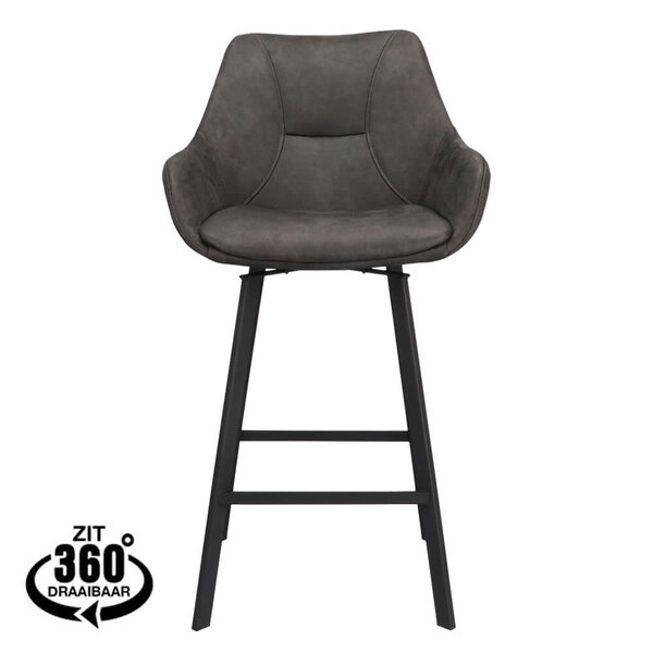 Barkrukken | BIAS | Microleder/Metaal | Anthracite | Zwarte Poten | Indoor | 2 Stuks | 500x570x950(h)mm