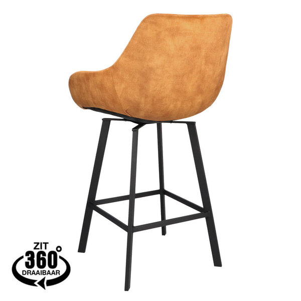 Barkrukken | BIAS | Fluweel/Metaal | Cognac | Zwarte Poten | Indoor | 2 Stuks | 500x570x950(h)mm
