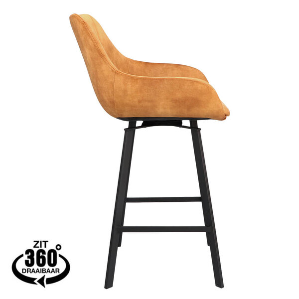 Barkrukken | BIAS | Fluweel/Metaal | Cognac | Zwarte Poten | Indoor | 2 Stuks | 500x570x950(h)mm