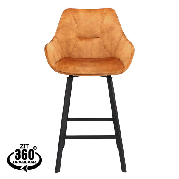 Barkrukken | BIAS | Fluweel/Metaal | Cognac | Zwarte Poten | Indoor | 2 Stuks | 500x570x950(h)mm
