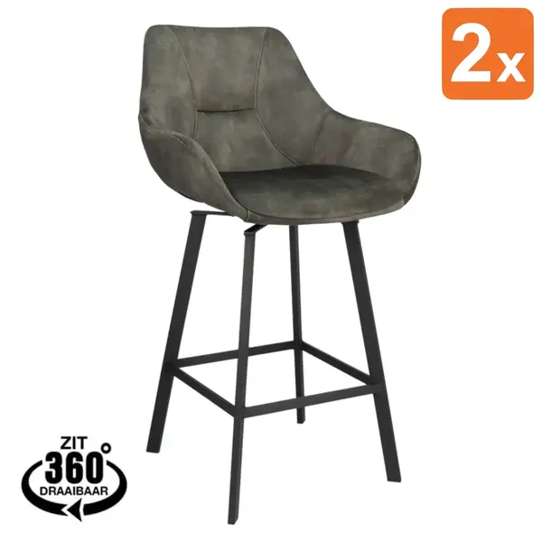 Barkrukken | BIAS | Fluweel/Metaal | Hunter | Zwarte Poten | Indoor | 2 Stuks | 500x570x950(h)mm