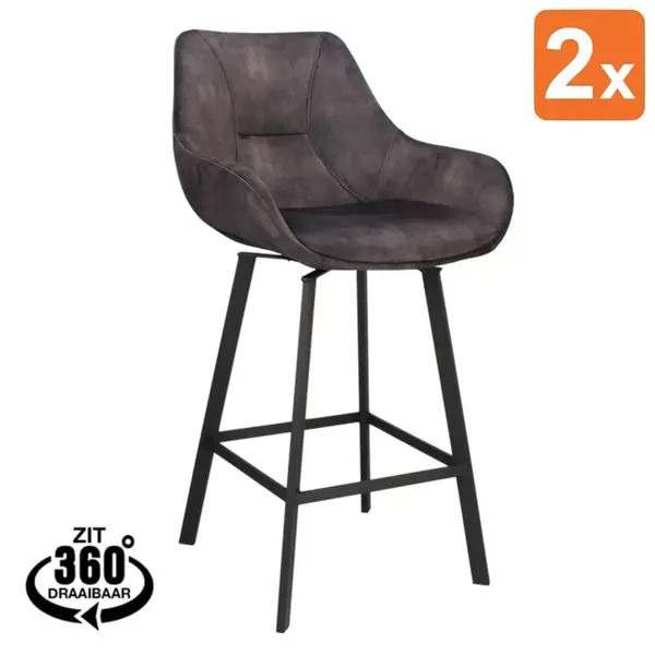 Barkrukken | BIAS | Fluweel/Metaal | Anthracite | Zwarte Poten | Indoor | 2 Stuks | 500x570x950(h)mm