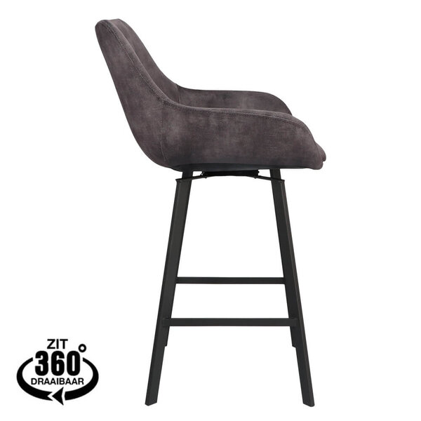 Barkrukken | BIAS | Fluweel/Metaal | Anthracite | Zwarte Poten | Indoor | 2 Stuks | 500x570x950(h)mm