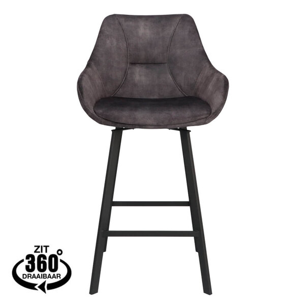 Barkrukken | BIAS | Fluweel/Metaal | Anthracite | Zwarte Poten | Indoor | 2 Stuks | 500x570x950(h)mm