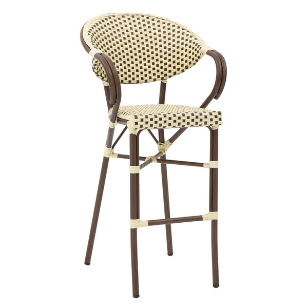 Barkruk | MILANO | Aluminium Rotan/Aluminium | Beige | Bruin Frame | In-/Outdoor | 570x570x1140(h)mm