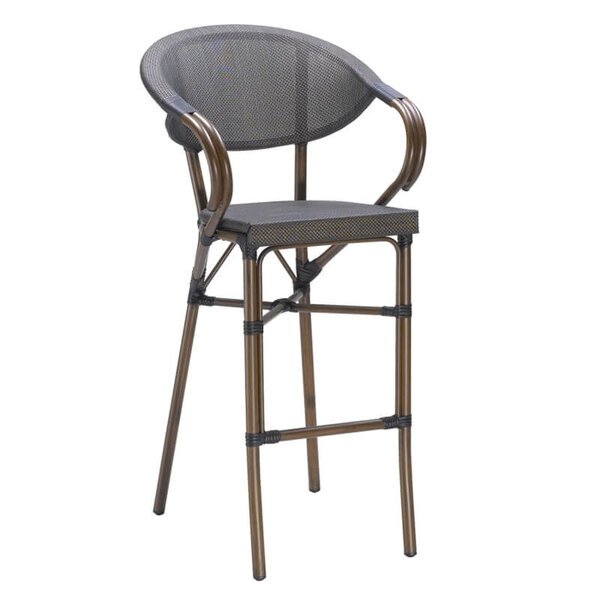 Barkruk | MILANO | Aluminium Rotan/Aluminium | Grey | Bruin Frame | Indoor | 570x570x1140(h)mm
