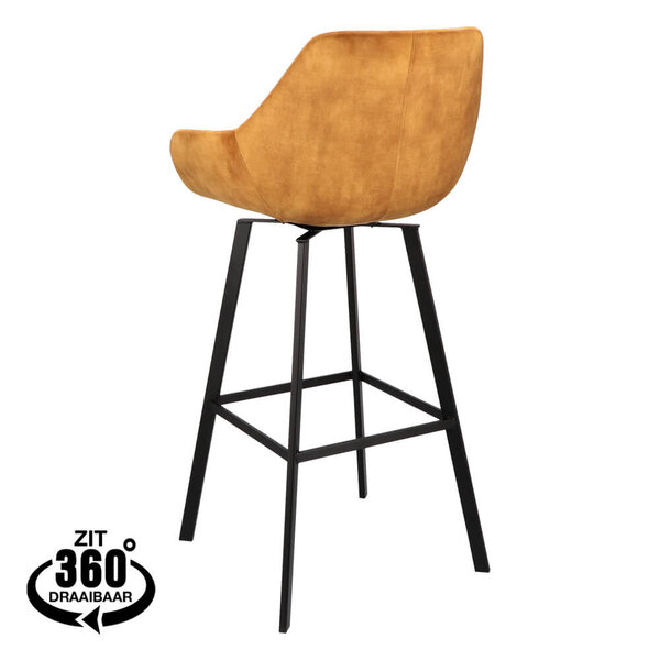 Barkrukken | RENE | Fluweel/Metaal | Cognac | Zwarte Poten | Indoor | 2 Stuks | 530x540x1050(h)mm