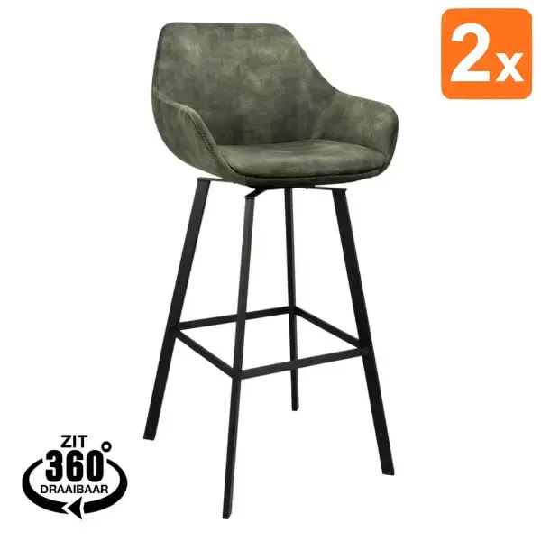 Barkrukken | RENE | Fluweel/Metaal | Hunter | Zwarte Poten | Indoor | 2 Stuks | 530x540x1050(h)mm