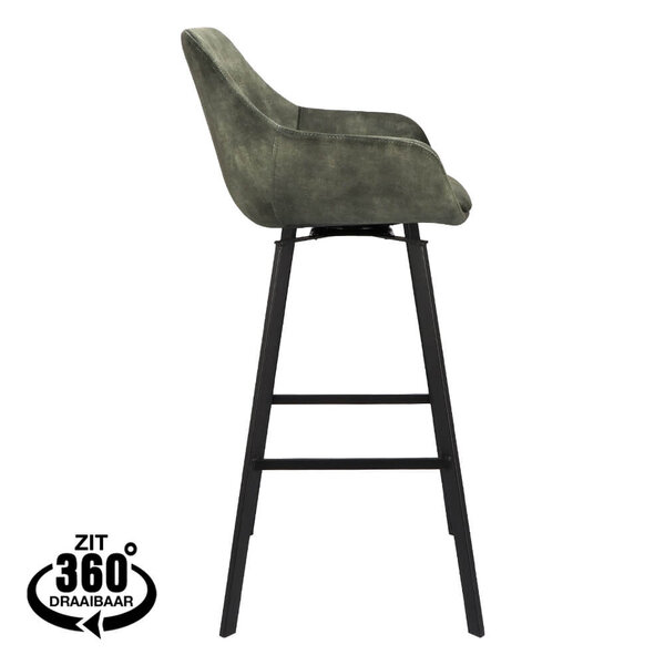 Barkrukken | RENE | Fluweel/Metaal | Hunter | Zwarte Poten | Indoor | 2 Stuks | 530x540x1050(h)mm
