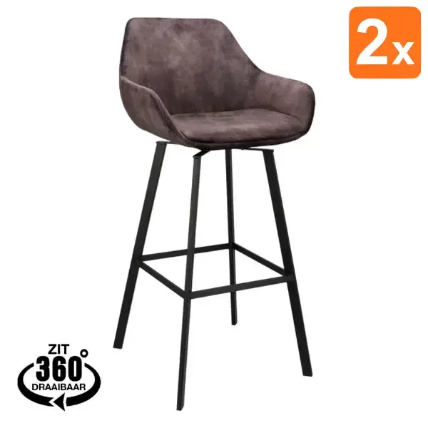 Barkrukken | RENE | Fluweel/Metaal | Anthracite | Zwarte Poten | Indoor | 2 Stuks | 530x540x1050(h)mm