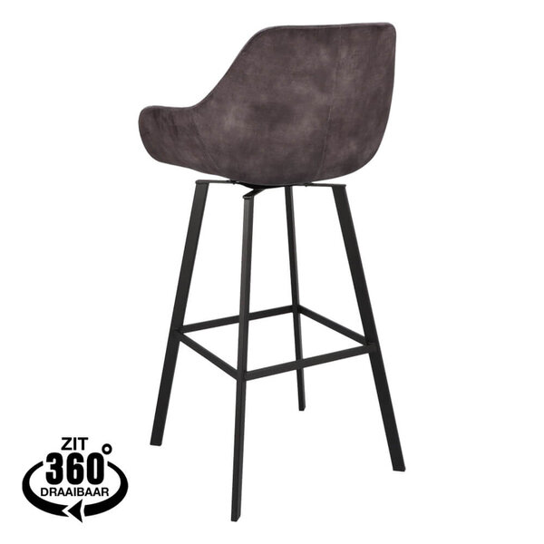 Barkrukken | RENE | Fluweel/Metaal | Anthracite | Zwarte Poten | Indoor | 2 Stuks | 530x540x1050(h)mm