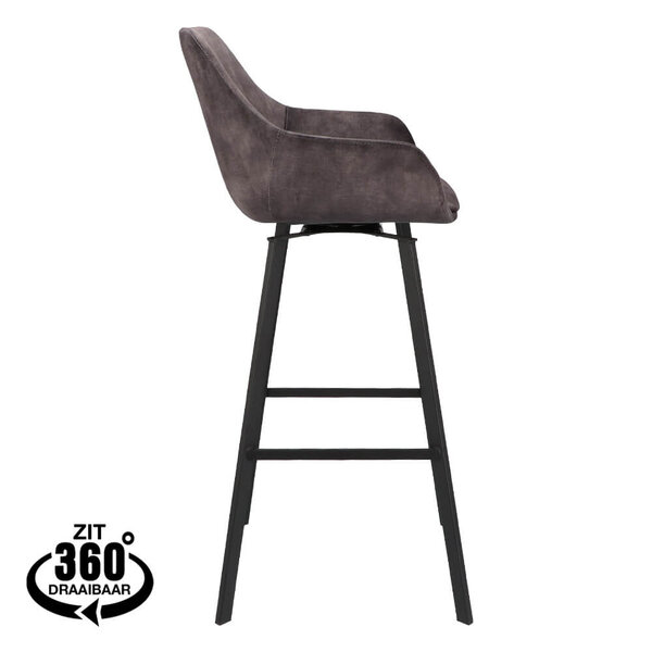Barkrukken | RENE | Fluweel/Metaal | Anthracite | Zwarte Poten | Indoor | 2 Stuks | 530x540x1050(h)mm
