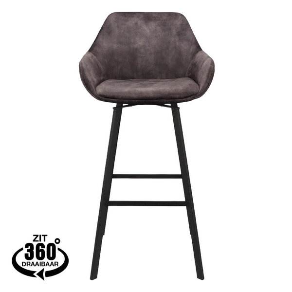 Barkrukken | RENE | Fluweel/Metaal | Anthracite | Zwarte Poten | Indoor | 2 Stuks | 530x540x1050(h)mm