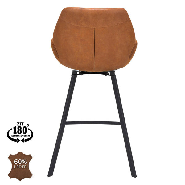 Barkrukken | PERLA | Leer/Metaal | Camel | Zwarte Poten | Indoor | 2 Stuks | 510x570x1100(h)mm