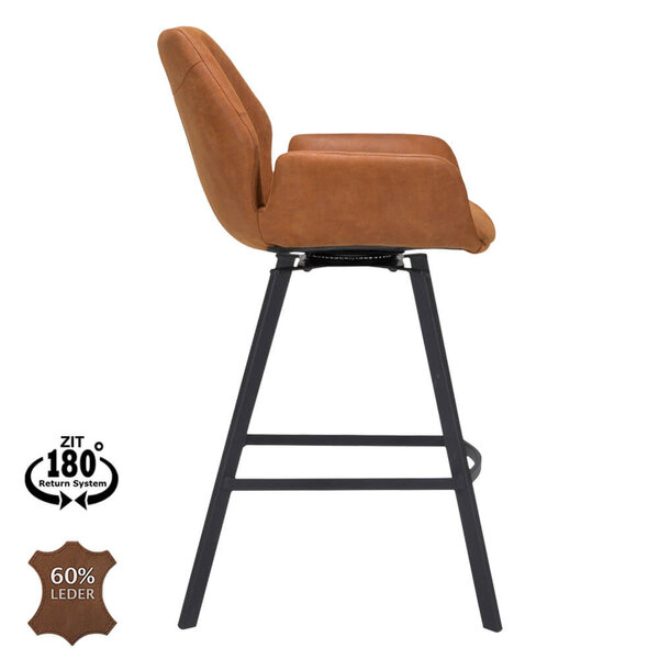 Barkrukken | PERLA | Leer/Metaal | Camel | Zwarte Poten | Indoor | 2 Stuks | 510x570x1100(h)mm