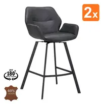 HC Barkrukken | PERLA | Leer/Metaal | Anthracite | Zwarte Poten | Indoor | 2 Stuks | 510x570x1100(h)mm 