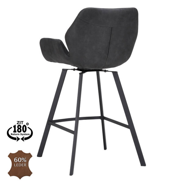 Barkrukken | PERLA | Leer/Metaal | Anthracite | Zwarte Poten | Indoor | 2 Stuks | 510x570x1100(h)mm