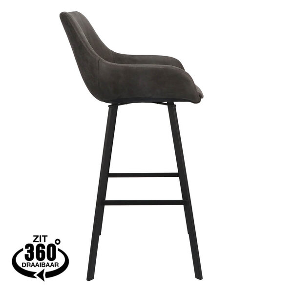 Barkrukken | BIAS | Microleder/Metaal | Anthracite | Zwarte Poten | Indoor | 2 Stuks | 500x570x1100(h)mm