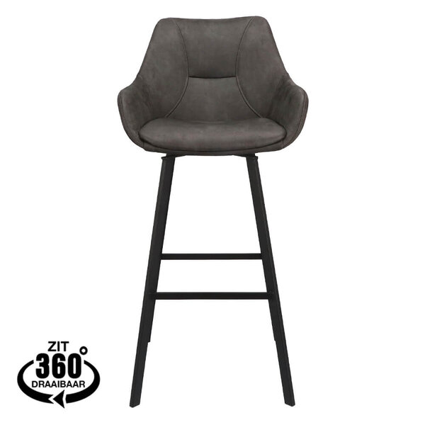 Barkrukken | BIAS | Microleder/Metaal | Anthracite | Zwarte Poten | Indoor | 2 Stuks | 500x570x1100(h)mm