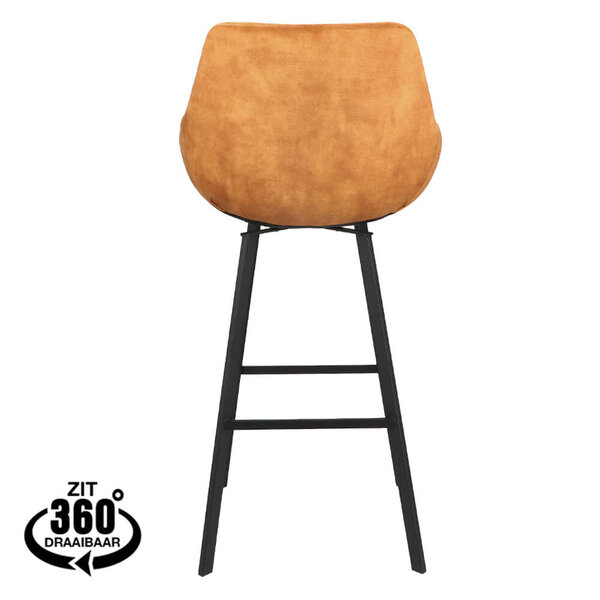 Barkrukken | BIAS | Fluweel/Metaal | Cognac | Zwarte Poten | Indoor | 2 Stuks | 500x570x1100(h)mm