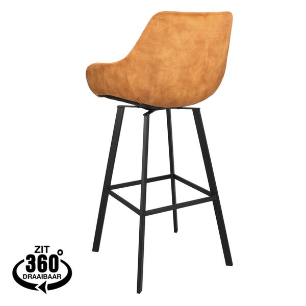 Barkrukken | BIAS | Fluweel/Metaal | Cognac | Zwarte Poten | Indoor | 2 Stuks | 500x570x1100(h)mm