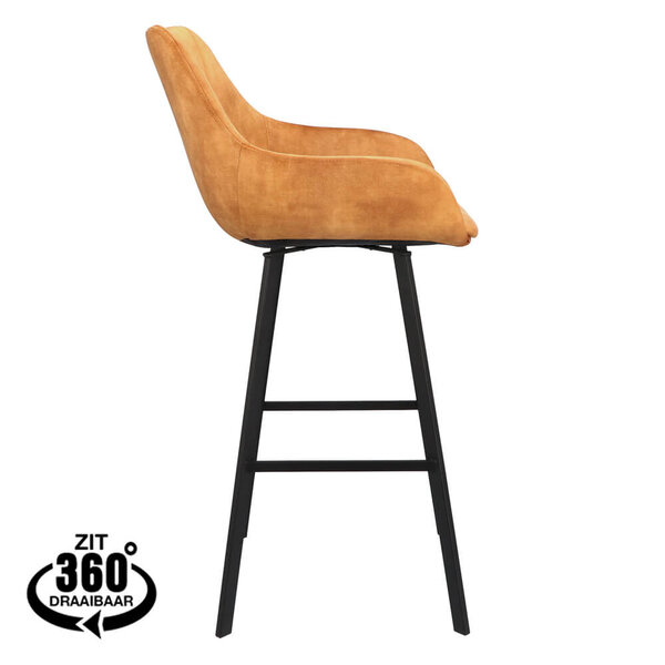 Barkrukken | BIAS | Fluweel/Metaal | Cognac | Zwarte Poten | Indoor | 2 Stuks | 500x570x1100(h)mm