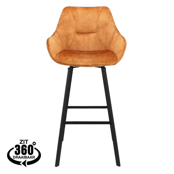 Barkrukken | BIAS | Fluweel/Metaal | Cognac | Zwarte Poten | Indoor | 2 Stuks | 500x570x1100(h)mm