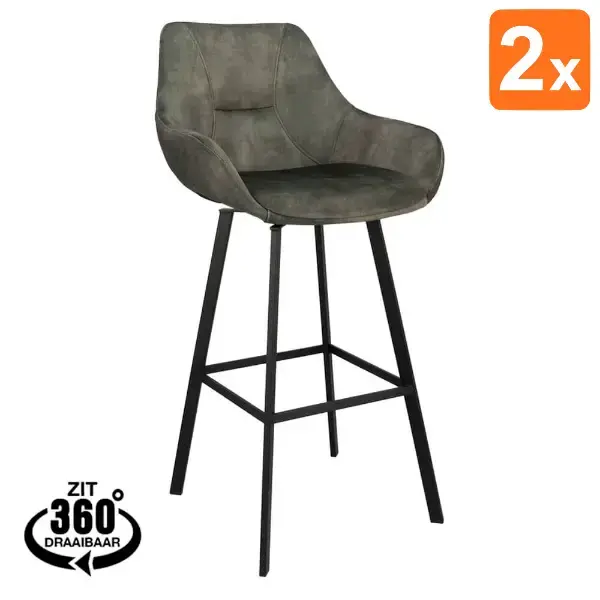 Barkrukken | BIAS | Fluweel/Metaal | Hunter | Zwarte Poten | Indoor | 2 Stuks | 500x570x1100(h)mm