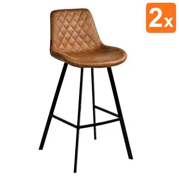 Barkrukken | EMPERIO | Microvezel/Metaal | Cognac | Zwarte Poten | Indoor | 2 Stuks | 500x500x1080(h)mm