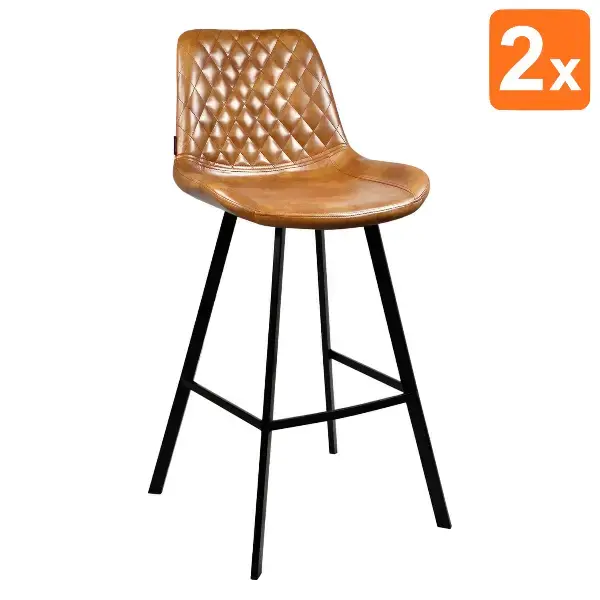 Barkrukken | EMPERIO | Kunstleer/Metaal | Cognac | Zwarte Poten | Indoor | 2 Stuks | 500x500x1080(h)mm