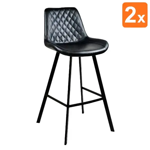 Barkrukken | EMPERIO | Kunstleer/Metaal | Black | Zwarte Poten | Indoor | 2 Stuks | 500x500x1080(h)mm