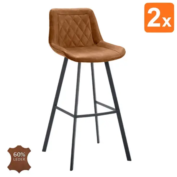 Barkrukken | JORIS | Leer/Metaal | Camel | Zwarte Poten | Indoor | 2 Stuks | 500x550x1080(h)mm