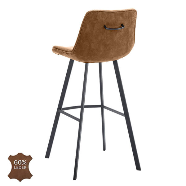 Barkrukken | JORIS | Leer/Metaal | Camel | Zwarte Poten | Indoor | 2 Stuks | 500x550x1080(h)mm