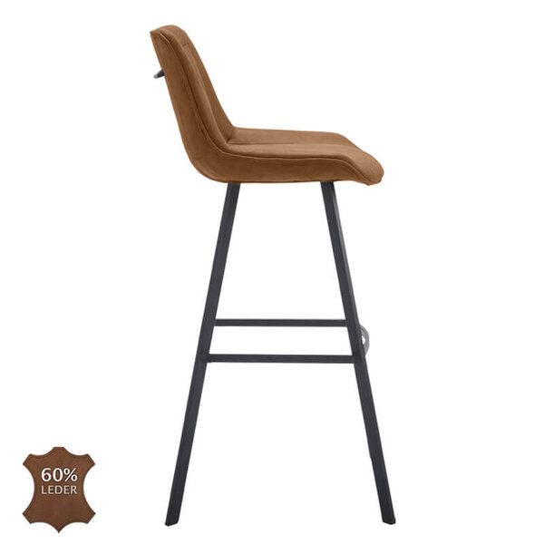 Barkrukken | JORIS | Leer/Metaal | Camel | Zwarte Poten | Indoor | 2 Stuks | 500x550x1080(h)mm