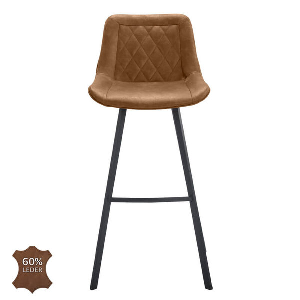 Barkrukken | JORIS | Leer/Metaal | Camel | Zwarte Poten | Indoor | 2 Stuks | 500x550x1080(h)mm