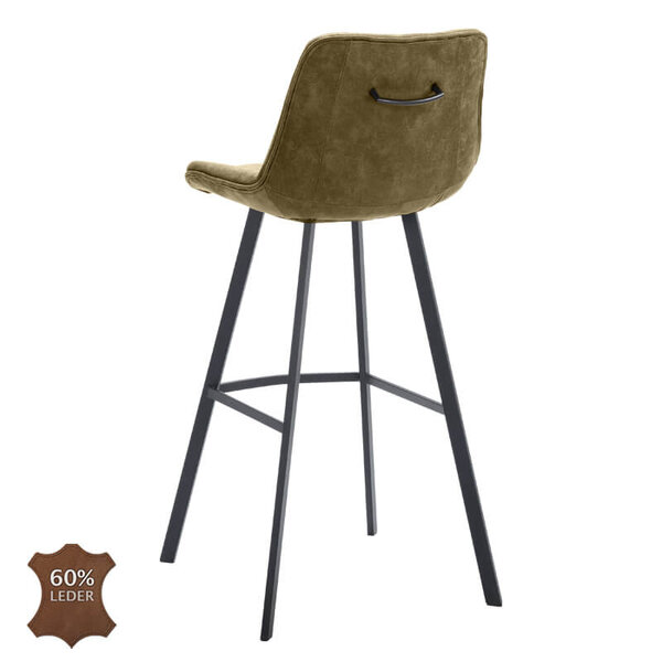 Barkrukken | JORIS | Leer/Metaal | Moss | Zwarte Poten | Indoor | 2 Stuks | 500x550x1080(h)mm