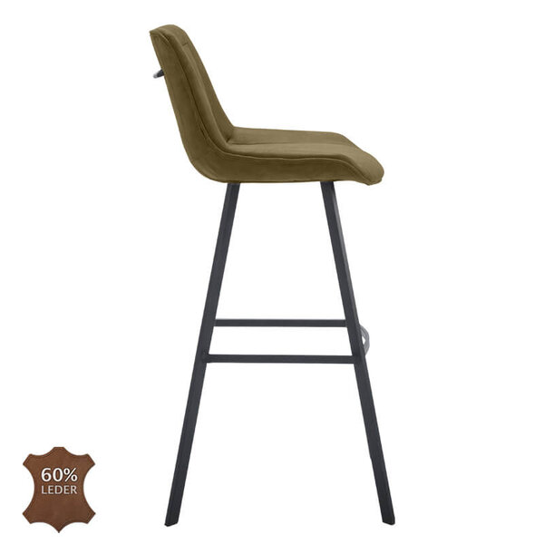 Barkrukken | JORIS | Leer/Metaal | Moss | Zwarte Poten | Indoor | 2 Stuks | 500x550x1080(h)mm