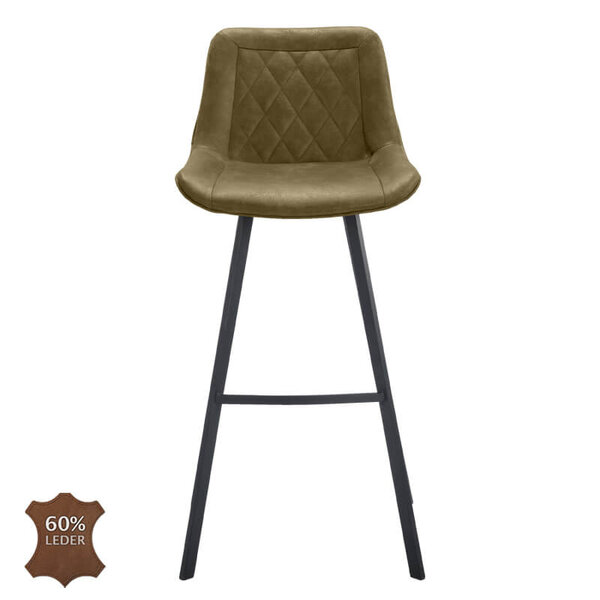 Barkrukken | JORIS | Leer/Metaal | Moss | Zwarte Poten | Indoor | 2 Stuks | 500x550x1080(h)mm