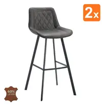 HC Barkrukken | JORIS | Leer/Metaal | Graphite | Zwarte Poten | Indoor | 2 Stuks | 500x550x1080(h)mm 