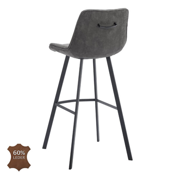 Barkrukken | JORIS | Leer/Metaal | Graphite | Zwarte Poten | Indoor | 2 Stuks | 500x550x1080(h)mm