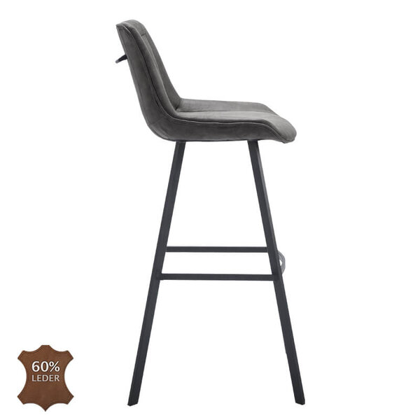 Barkrukken | JORIS | Leer/Metaal | Graphite | Zwarte Poten | Indoor | 2 Stuks | 500x550x1080(h)mm