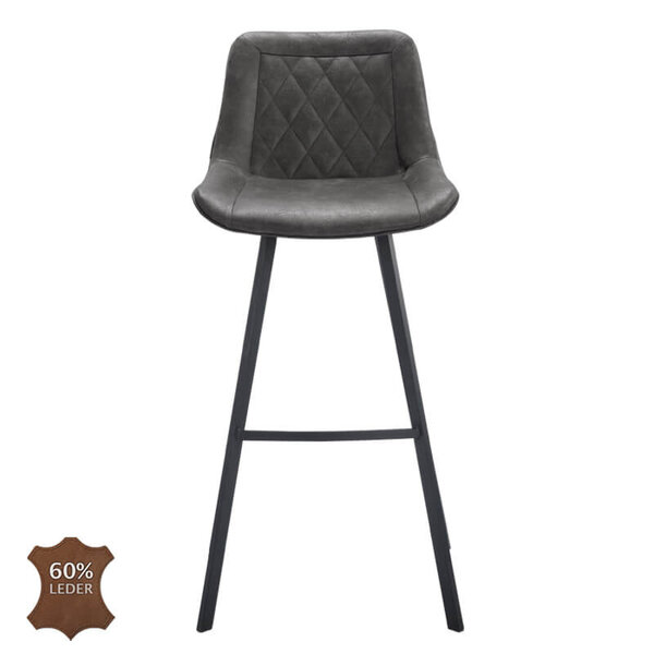 Barkrukken | JORIS | Leer/Metaal | Graphite | Zwarte Poten | Indoor | 2 Stuks | 500x550x1080(h)mm