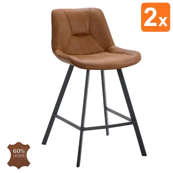 Barkrukken | CARMEN | Leer/Metaal | Camel | Zwarte Poten | Indoor | 2 Stuks | 500x550x1100(h)mm